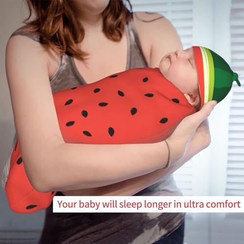 Image of Personality Watermelon Newborn Swaddling Blanket Beanie Hat Funny Blanket Sleeping Bag New Born Sleep Sacks for Boys Girls