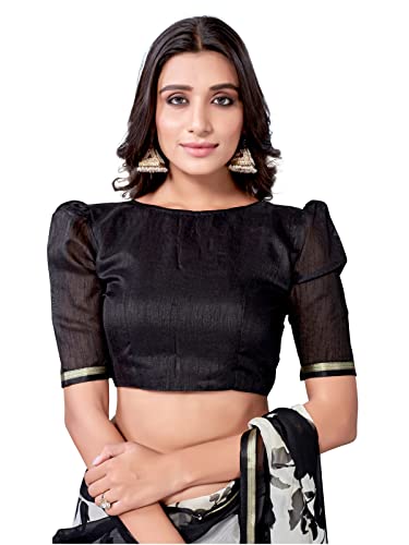 Image of SIRIL Women's Lace & Printed Chiffon Saree with Unstitched Blouse Piece