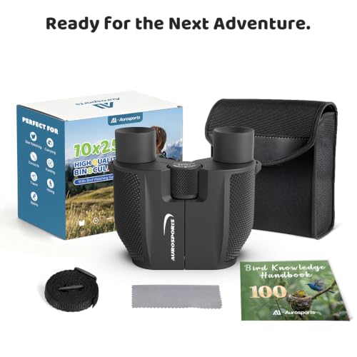 Image of Aurosports 10x25 Binoculars for Bird Watching with Bird Guide Book | Compact, Lightweight for Adults & Kids; BAK4 FMC Optics; Includes Bird Guide Book; Great Gift For Bird Watching, Travel