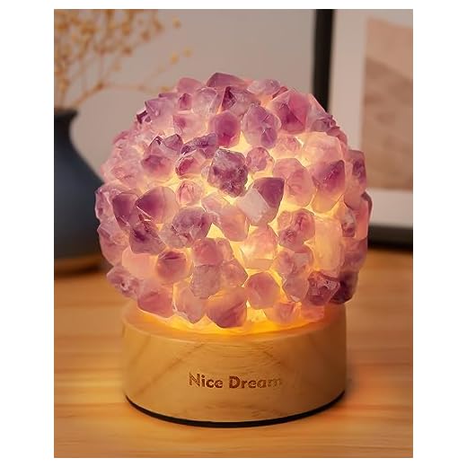 Nice Dream Natural Amethyst Lamp, Crystal Night Light with Wooden Base for Women and Girls Bedroom Decor, Healing Crystal Light for Meditation, Yoga, Gift for Christmas, Birthday， Anniversary