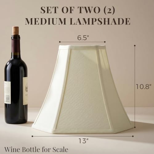 Image of Cream Octagonal Bell Lamp Shades Set of 2, 6.5 inch Top x 13 inch Bottom x 10.6 inch Height - Medium Fabric Shade for Table Lamps, Modern Farmhouse & Minimalist Home Decor, Spider Fitter(harp not included)