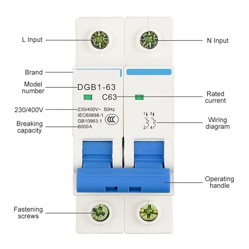 Interruptor de circuito automático DGB1-63 C tipo 230V/400V de múltiples amperajes 3