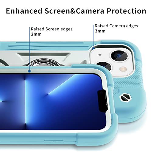 Image of MARKILL Compatible with iPhone with Built-in 360Rotating Ring Stand, Military Grade Drop Protection Full Body Rugged Heavy Duty Case Durable Cover (Ice Blue, iPhone 13 mini /12 mini 5.4 inch)