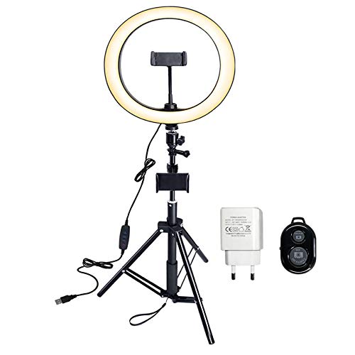 HENGMEI Ringleuchte Licht Set dimmbare Tischringlicht LED-Ringlicht Stativ mit Fernbedienung, Bluetooth-Empfänger, 3 Lichtmodi und 10 Helligkeitsstufe für Make-up, Self-Porträt (10 Zoll)