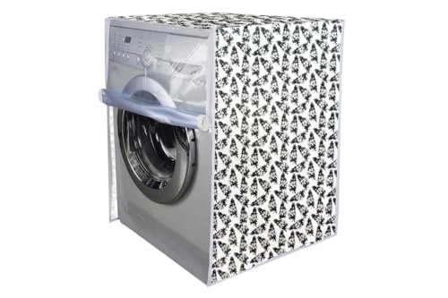 Image of Stylista PVC Waterproof Washing Machine Cover Compatible for IFB 6 KG Fully-Automatic Front Loading DIVA AQUA GBS 6010, Waterproof and Dustproof, Floral Pattern White & Grey