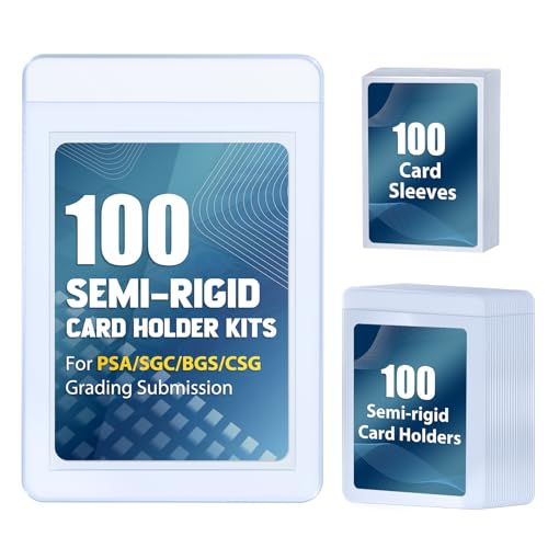 100ct Semi-Rigid Card Holder and 100ct Penny Sleeves Grading Card Sleeves with 1/2 Lip Card Submission Kit for PSA BGS SGC Trading Card Protectors for Grading Sending Collection Storage