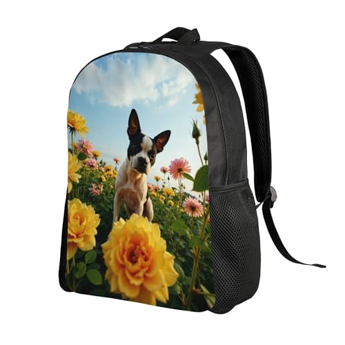 Travel Backpack for Women & Men Dog Field Flowers Sky Lightweight, Large Capacity Backpack For Adult 16 Inch2