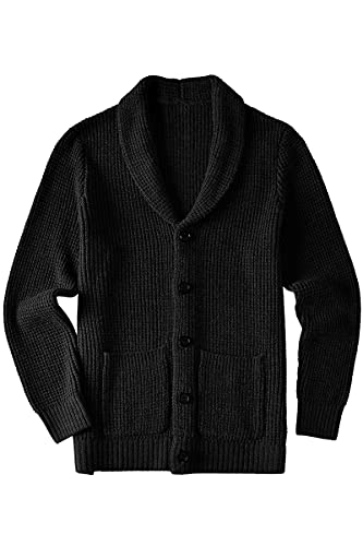 Zhili Men's Casual Slim Thick Knitted Shawl Collar Cardigan Sweaters Pockets_Black_Large #TOP19