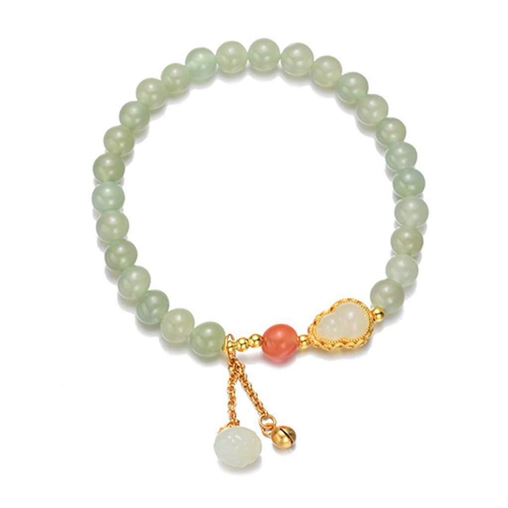 Pulsera de Transferencia Guofeng Fu Lu, Mano de Plata 925 y Cuerda de Mano con Borla de Calabaza de Jade hetiano