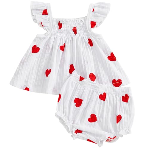 Image of Mubineo Baby Girl Summer Clothes Cute Ruffle Tops Dress Shorts Outfits Set Infant Toddler Shrit Bloomers Princess Outfit