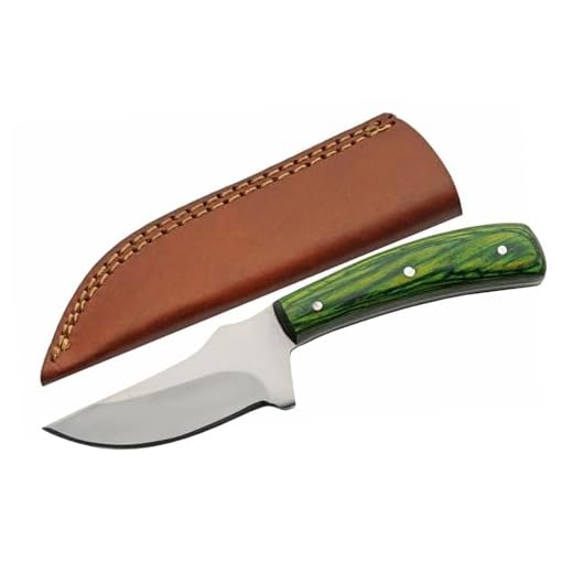 SZCO Full Tang Camping Knife 7.25 Inch - Hunting Knife with Green Wooden Handle, Stainless Steel Blade & Leather Sheath - Farmer's Pocket Knife for Hiking, Camping & Outdoor Uses - Knives for Men