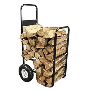 QiHaoHeji Open haard Log Rack Metalen Log Cart Brandhout Trolley met 2 grote wielen tot 100 Kg Capaciteit Opslag & Zwart…