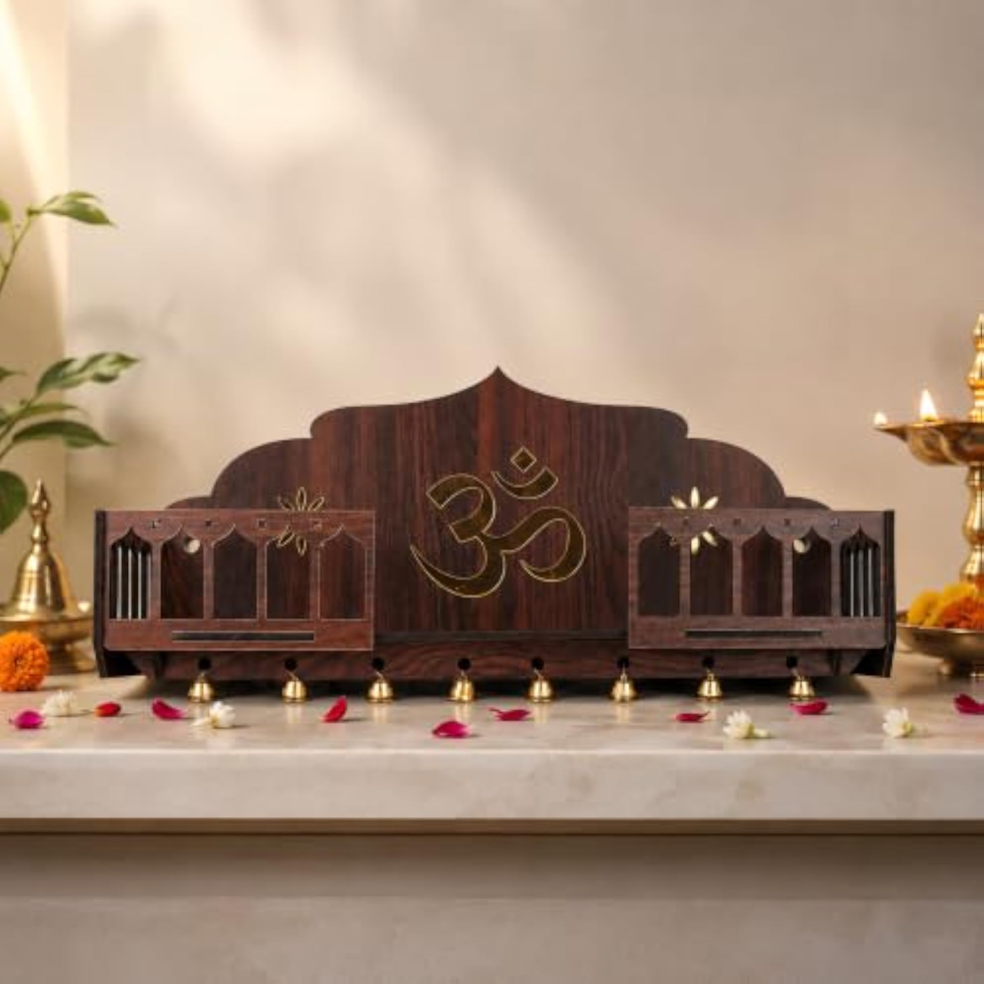 Traditional Balcony Style Wooden Mandir Wall Mounted Pooja Mandir
