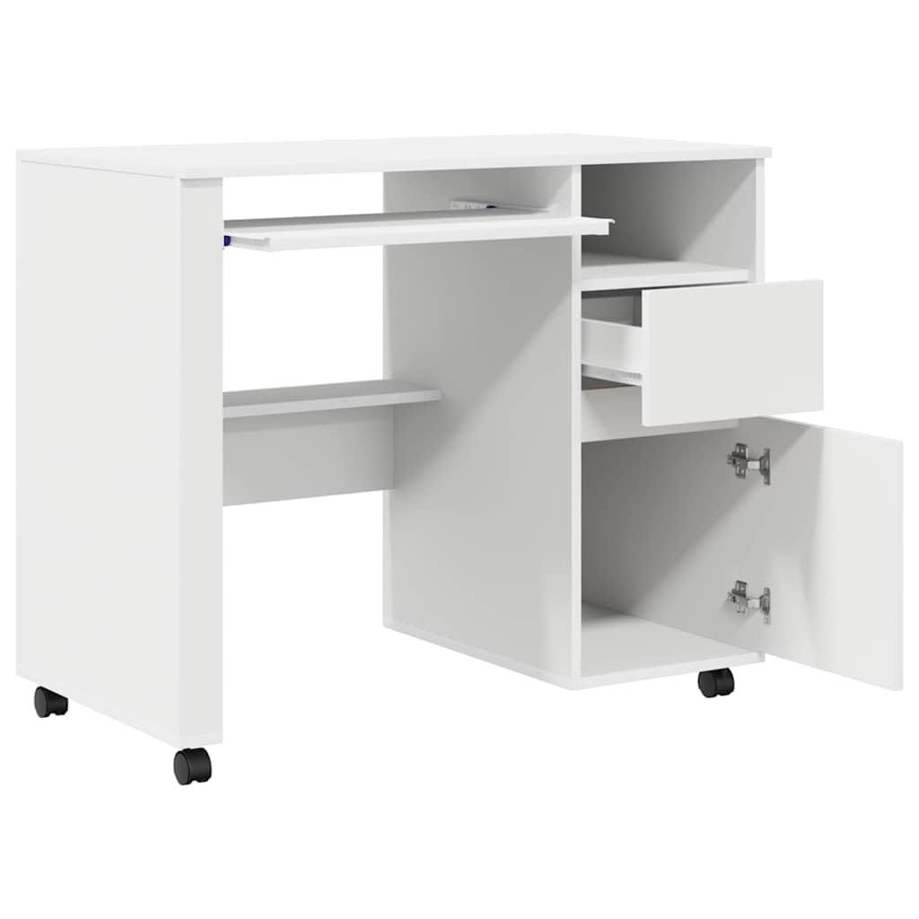 vidaXL Scrivania con Ruote Bianco 91 x 50 x 77 cm Legno Multistrato, Scrivania per Ufficio casa, ergonomica, Moderna, Mobile e Resistente, Stazione Lavoro Multiuso