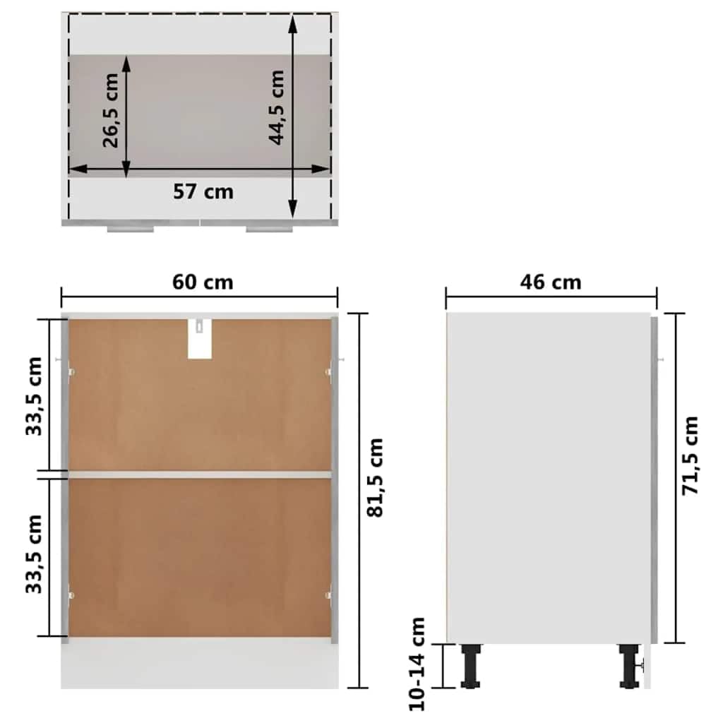 vidaXL Unterschrank Lyon Betongrau 60x46x81,5 cm Holzwerkstoff,Küchenschrank, Gastronomieschrank, Gastro Möbel, Küchenmöbel, Aufbewahrungsschrank