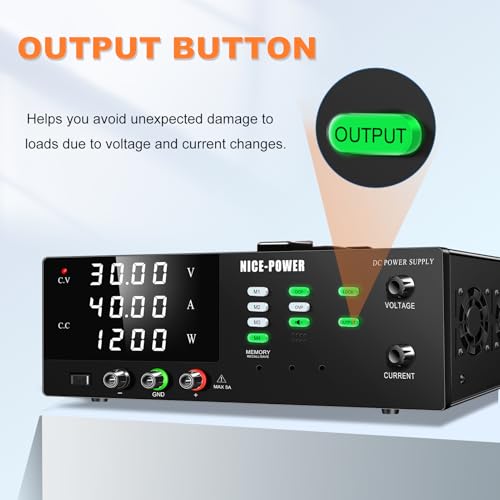 Image of NICE-POWER DC Power Supply Variable, 30V 40A 1200W High Power Switching DC Regulated Bench Power Supply with Output Switch, OCP & OVP, Memory Function, Encoder Knob, 4-Digit LED Display, Lock Button