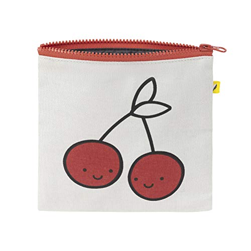 Fluf Zip Snack Sack: Reusable Snack & Sandwich Bag, Zipper Closure | 100% Organic Cotton With Rpet Lining | Tested Food-Safe | Rinsable & Machine Washable (Cherries Red, Sandwich) #TOP1