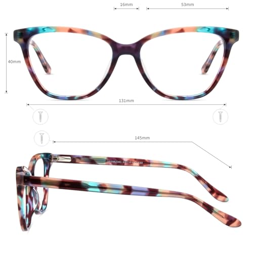 Image of Firmoo Blue Light Blocking Glasses for Computer Reading Womens Cat Eye Acetate Frame Spring Hinge 0.0x Pattern