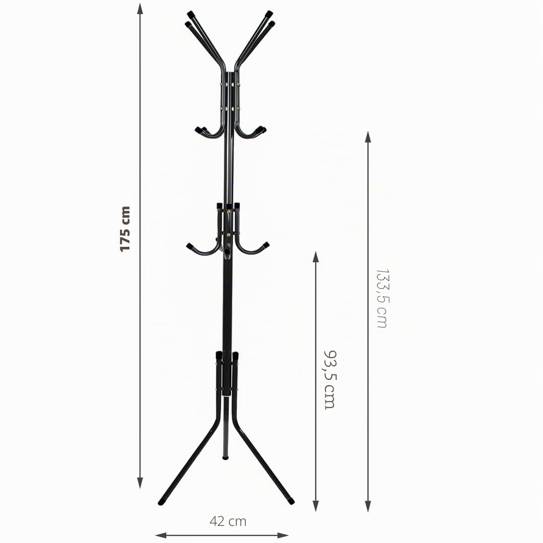 Ruhhy Appendiabiti a 12 ganci, 3 livelli, 175 cm, per giacche, cappotti, sciarpe, borse, cappelli, metallo nero/bianco 23814, colore: nero/bianco