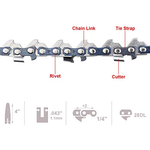 FDJ 3PCS Mini Chainsaw Chain 4-Inch Guide Saw Chain for Cordless Electric Protable Battery Handheld Chain Saw