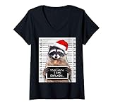 Damen Dear Santa I Can Explain Lustiges Weihnachten Waschbär T-Shirt mit V-Ausschnitt