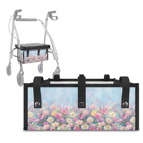 Voxugoniy Walker Bag, Rose Water Resistant Walker Basket Washable Walker Bag Water Cup Holder Easy Installation Walker Basket Foldable Walker Storage Bag Walker Accessories
