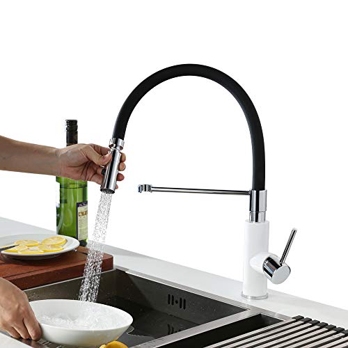 Desfau Robinet de cuisine avec robinet extractible et robinet de cuisine à 2 jets Noir
