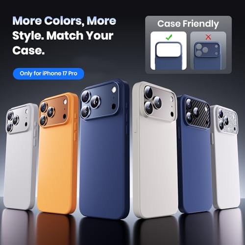 Image of Hoerrye for iPhone 17 Pro Camera Lens Protector - [12FT Shatterproof Military Grade] [Strong Adsorption] Top 9H+ Tempered Glass Camera Screen Full Protective Cover Case Friendly,Cosmic Orange