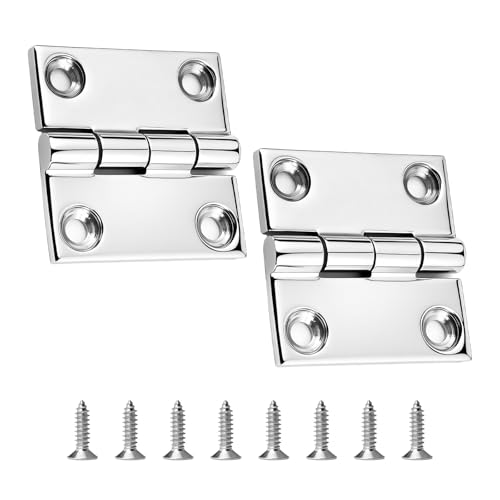 Pyntrax 316 Stainless Steel Square Hinge 1.5" x 1.5" – Heavy Duty Marine Grade Boat Hatch Hinge with Screws, Mirror Polished Equal-Sided Cabinet Door Hinge for Toolbox, RV, Dock Box (2 Pack)