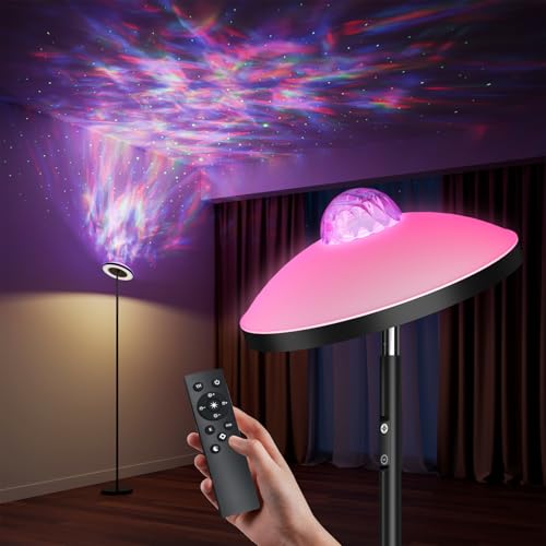 DUSKTEC Deckenfluter Stehlampe RGB mit Fernbedienung Sternenhimmel Projektor LED Stehleuchte Dimmbar mit Leselamp Timer Warm- & Kaltweiß Floor Lamp Schwarz für Kinderzimmer Schlafzimmer Wohnzimmer