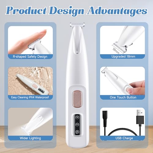 Image of Upgraded Dog Paw Trimmer Electric, Pet Paw Trimmer with LED Light Waterproof, Pet Feet Hair Clipper Cordless Low Noise Rechargeable, Grooming Shaver for Dogs & Cats Eyes Face Ears Rump Hair | Dog Paw Trimmer with LED Light, Grooming Shaver for Pet Feet Eyes Face Ears Rump Hair, USB Rechargeable, Waterproof, Quiet