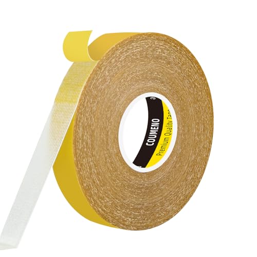 Image of COUMENO Double Sided Tape 15mm×20m, Heavy Duty Mounting Tape, Strong Adhesive Tape for Wall with Transparent Cloth Mesh, Super Sticky & Easy to Tear by Hand Tape for Picture Hanging,Carpets,DIY Crafts