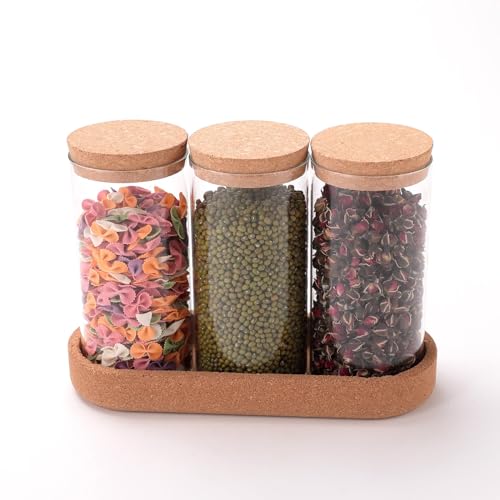 Image of UMAI Borosilicate Glass Jars for Kitchen with Cork Lid and Cork Tray | Kitchen Containers Set | Pack of 3 | 700ml each| Airtight Glass Containers with lid | Organization | Multipurpose | Transparent |
