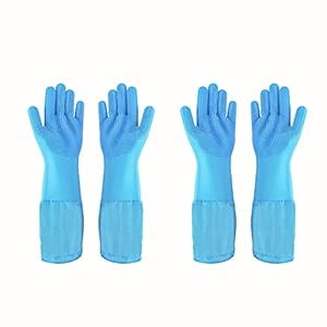Pet Grooming Gloves Pet Hair Remover Cat, Dog Washing Gloves Silicone Heat Resistant Cleaning Gloves with High-Density Teeth Grooming Gloves for Dogs, Cats, Horses, Rabbits (2 Pairs – Blue)