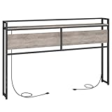HOOBRO King Size Headboard, Headboard with 2 Outlets and 4 USB Ports, Adjustable Height, Storage Rack, Sturdy and Stable, Easy Assembly, Greige and Black