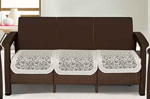 Image of The Furnishing Tree Cotton Floral Knitted Pattern 3 Pieces Bottom only 3 Seater Sofa Cover Set Offwhite