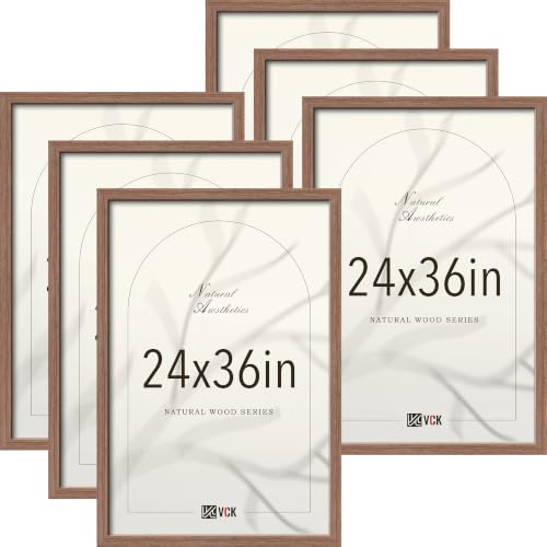 Image of VCK 24x36 Poster Frames Walnut - Wide Border Wood Picture Frame, Multi-Directional Display Family Photos, Office Prints, Studio /Gallery Art, Woodgrain Series, Wall Hanging, Set of 6