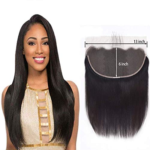 Brazilian Straight Wave Closure 9A Free Part 13x6 Silky Base Remy Human Hair Extensions Unprocessed Virgin Sew In Hair Weave Wet And Wavy Bleached Knots Preplucked Lace Front Closure 1B（20 Inch）