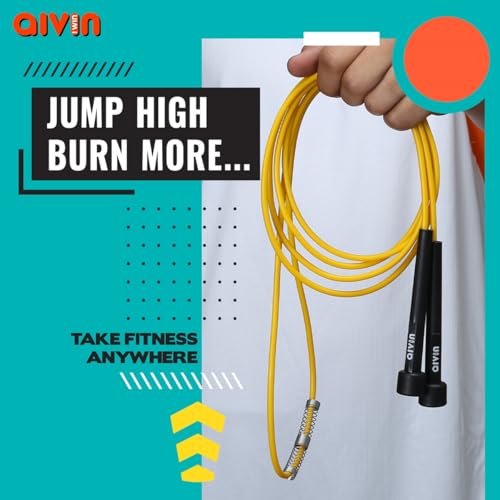 Image of Aivin Trend Lightweight Mat PVC Jump Rope for Fitness & Exercise with Plastic Handles Tangle-Free Skipping Rope for Gym, Cardio & Endurance Training Jumping Rope for Men & Women (Yellow)