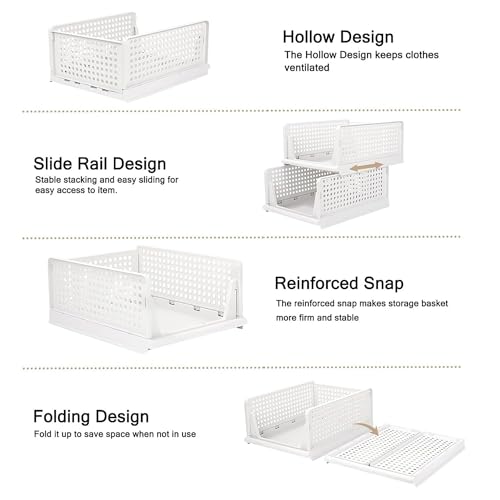 Image of Sulfar Foldable Cupboard Organizer For Clothes - Stackable Closet Organizer For Wardrobe - For Shirt | Pants | Jeans - Plastic Cupboard Dress Racks For Clothes Storage (White) Pack of 5