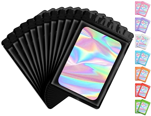 Funfery 100 Pack Resealable Bags Clear Holographic Bags,Smell Proof Packaging Baggies,Mylar Food...