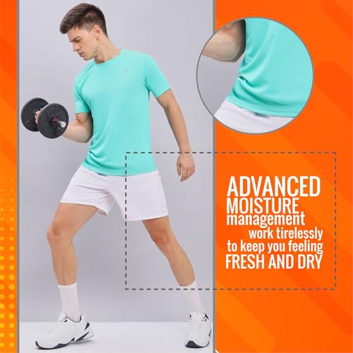 Image of TECHNOSPORT Men's Slim Fit Polyester Activewear Sports T-Shirt with Moisture-Wicking Comfort for Workout, Running & Gym