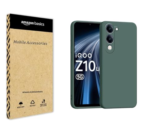 Image of amazon basics Back Cover for Vivo T4 Lite /iQOO Z10 Lite 5G | Ultra Slim Soft Rubberised Case | Matte Silicone Flexible Mobile Case | Camera Protection - Green