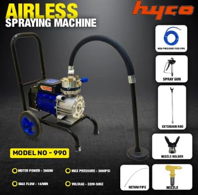 Image of HYCO Airless Corded Electric Paint Sprayer for Commercial Use, Model No. 990, 3200W Power, 3300PSI Pressure, 16L /min Flow Rate, Blue