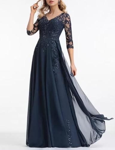 Chiffon Mother of The Bride Dress for Wedding Sequin Lace Applique Flowy A-Line Formal Eveninng Gowns4