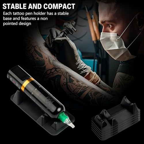 Image of MAYCREATE 5-Pack Tattoo Machine Holder, Pen Stand, Silicone, 12.9x6cm | Keeps Work Surfaces Tidy, Reduces Tool Clutter, Silicone Build, Compact Desk Storage