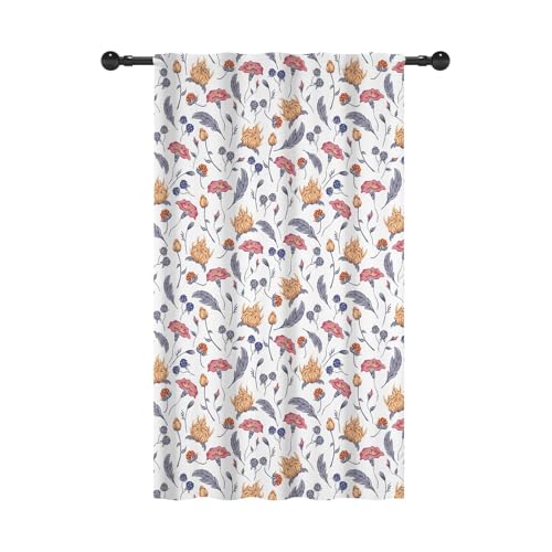 YONGFOTO 107x160cm Floral Filtración de luz Cortinas para Dormitorio Infantil Romántico Flor Plumas Bolsillo para Barra Cortinas para Vivero Jardín de Infancia, 1 Panel