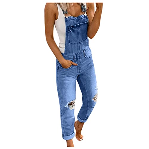 Pantalones vaqueros largos estilo peto elástico de mujer para un look casual de fin de semana