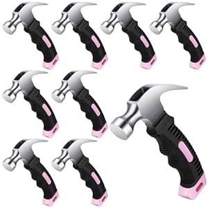 8 Pieces Small Hammer 12 Ounce Mini Hammer for Kids Women Men, Lightweight Melt Claw Hammers Bulk with Hardware Nails for Hanging Pictures Crafts Tent Kit (Pink and Black)