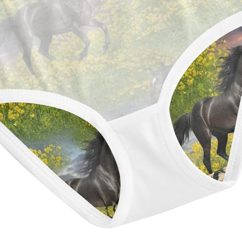 Toddler Panties, Black Horses Green Meadow Cotton Underwear for Girls, 2T–8 Years4